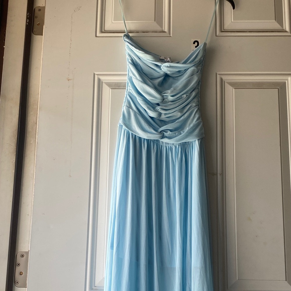 Light Blue Ruched Spaghetti Strap Dress